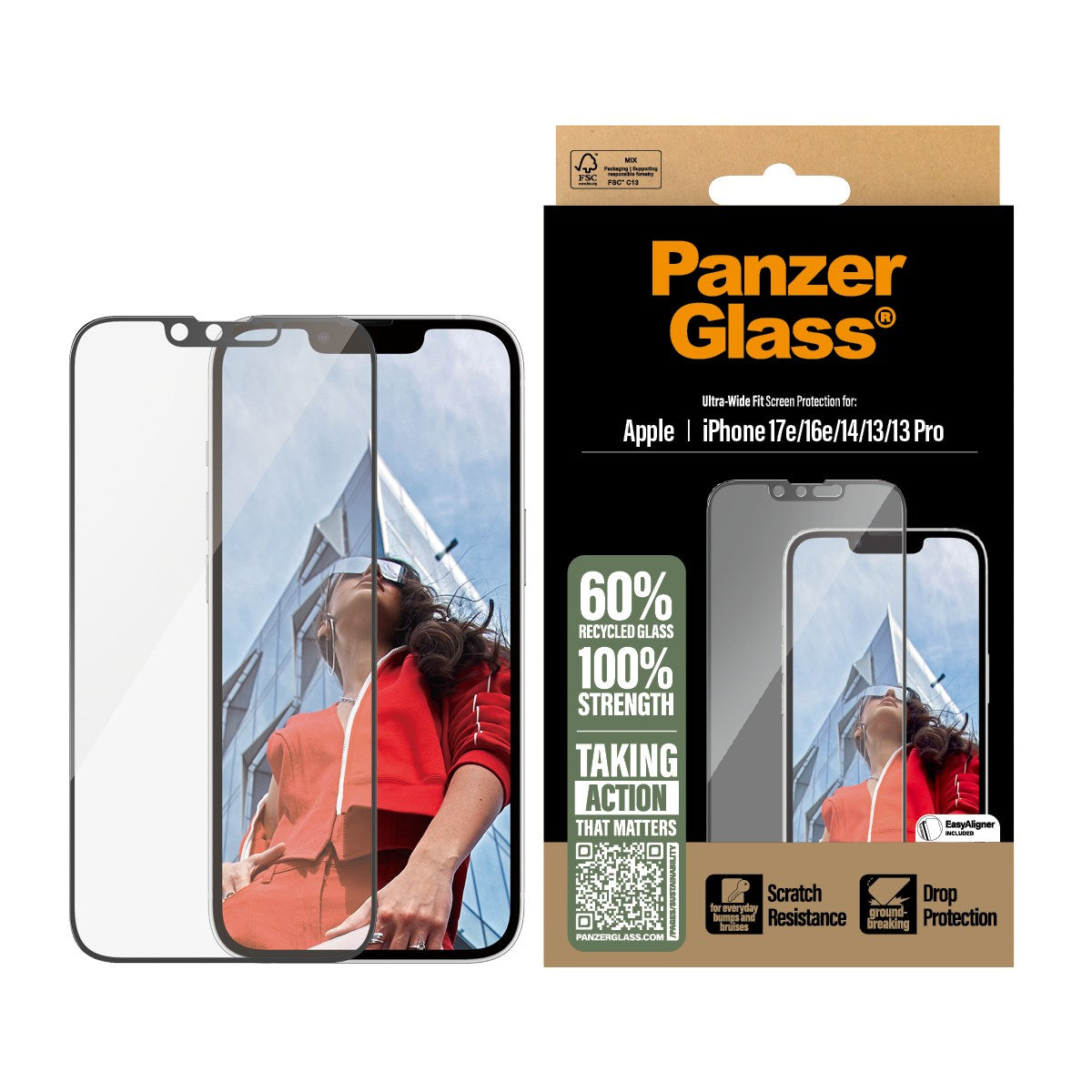 PanzerGlass® Screen Protector iPhone 17e | 16e | 14 | 13 | 13 Pro | Ultra-Wide Fit w. EasyAligner